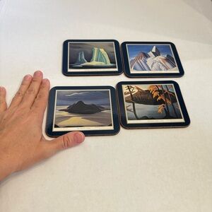 RARE Set of 4 Vintage Canadian Artist Lawren Harris Paintings Hard Coaster MCM